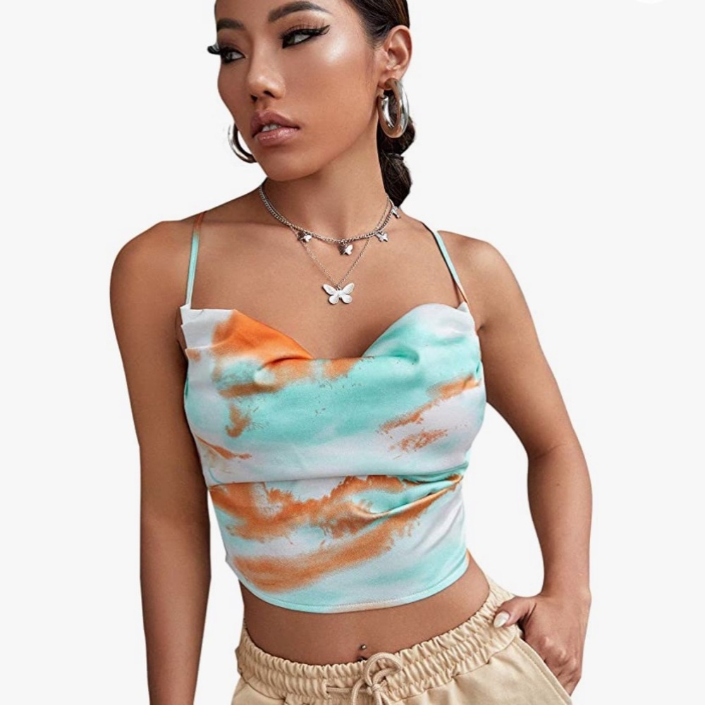 NEW Satin Bandana Open Back Halter Crop Top Size S